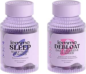 Lemme Sleep & Debloat Bundle - Sleep Gummies, a Drug-Free Nighttime Aid & Debloat Gummies for Digestive & Gut Health, Probiotics & Prebiotics - Gluten Free, Gelatin Free, Non-GMO - 60 Ct. Each