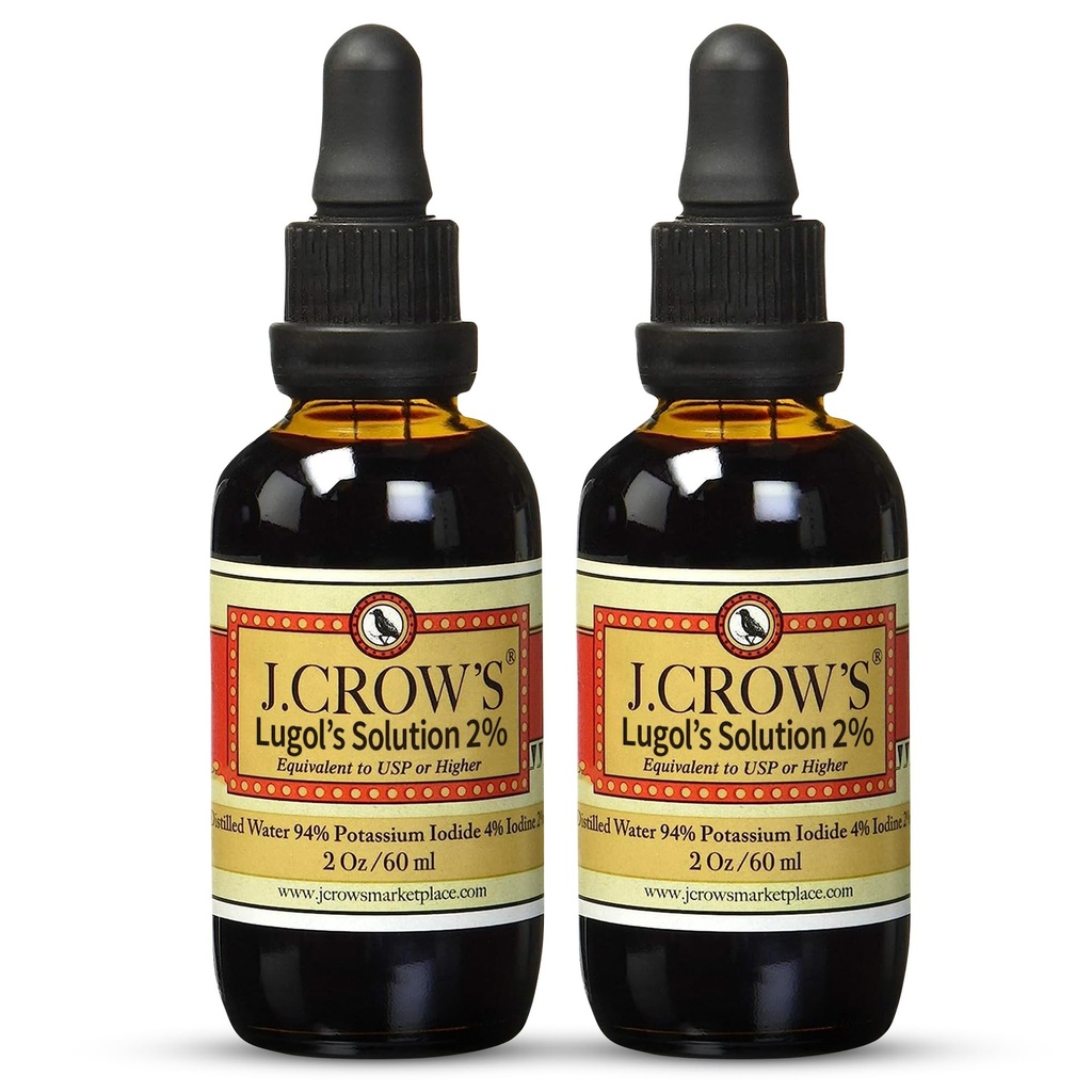 J.CROW 'S ® Lugol' s opløsning af jod 2% 2 oz (2 flaske) - Premium Jod & Kalium Iodide Liquid, Gluten &, Alkohol- Free Natural Brun Extract, Ingen Udåndingsluft