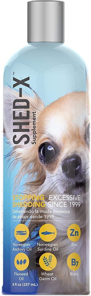 Shed- X flydende hund supplement, 8oz - 100% Natural - Hjælper Hund Shedding, Fish Oil for Dogs Understøtter hud & Coat, Hund Oil for Food med essentielle fedtsyrer, Vitamin, og mineraler