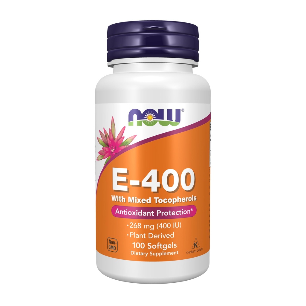 Now Foods Supplements, Vitamin E- 400 IE Blandede tocopheroler, Antioxidant Protection *, 100 Softgels