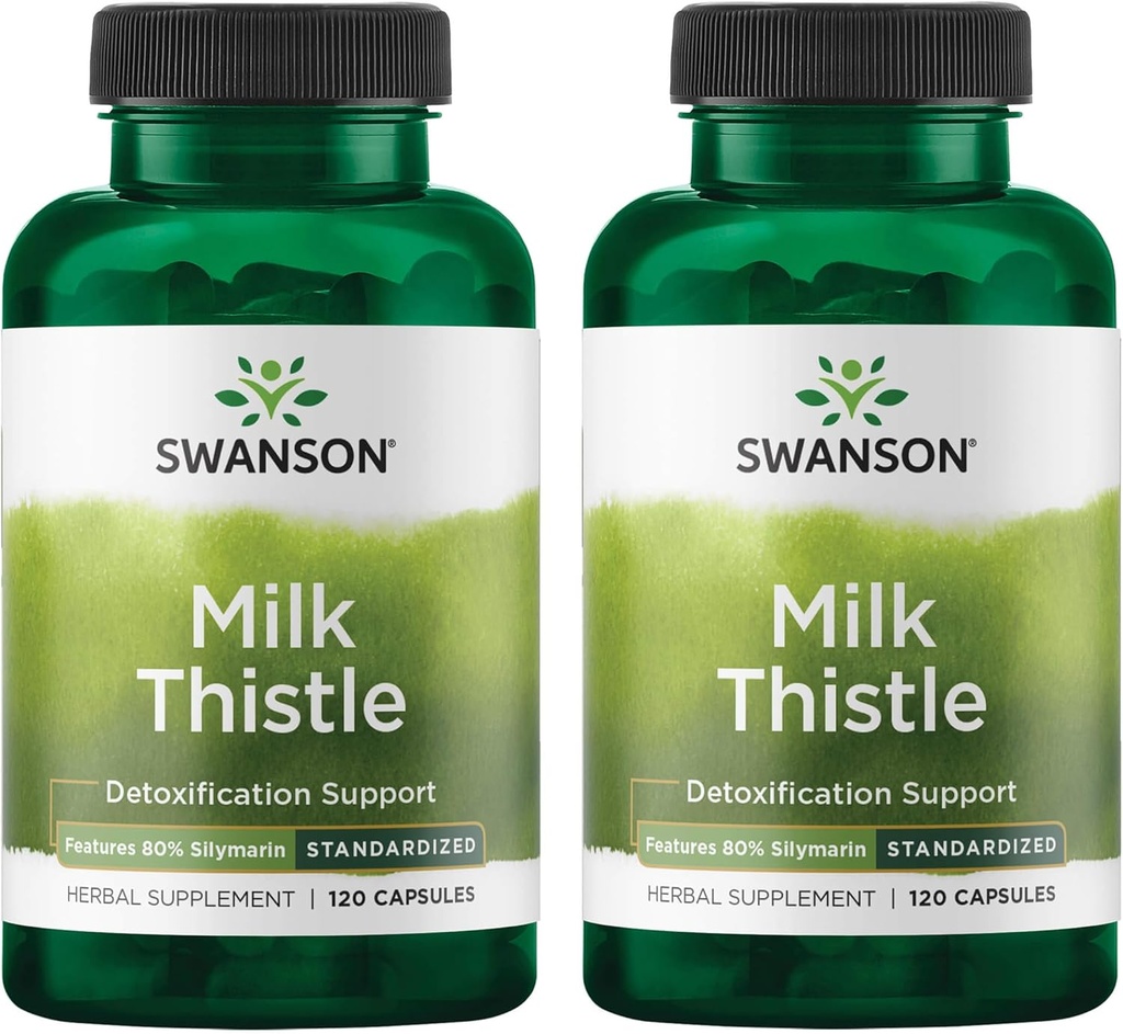 Swanson Milk Thistle (Standardized) - Urte Lever Support w / 80% Silymarin - Naturlig Formel Hjælper til at opretholde total sundhed & velvære - (120 kapsler) (2 Pack)