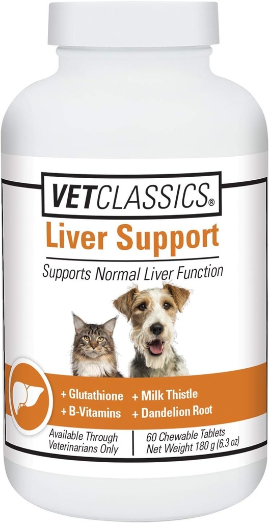 Vet Classics Lever Support Pet Health Supplement til hunde, Katte - Lever funktioner - B- Vitaminer, Glutathion, Milk Thistle - Soft Tablets, Chews - 60 tyggetabletter