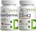 DEAL SUPPLEMENT Vitamin D3 10,000iu + K2 200mcg Softgel & Berberine Supplement med Yohimbine Bundle - Essential Sunshine Vitaminer med kokosolie - Høj Absorption Hydrochlorid HCl Forms