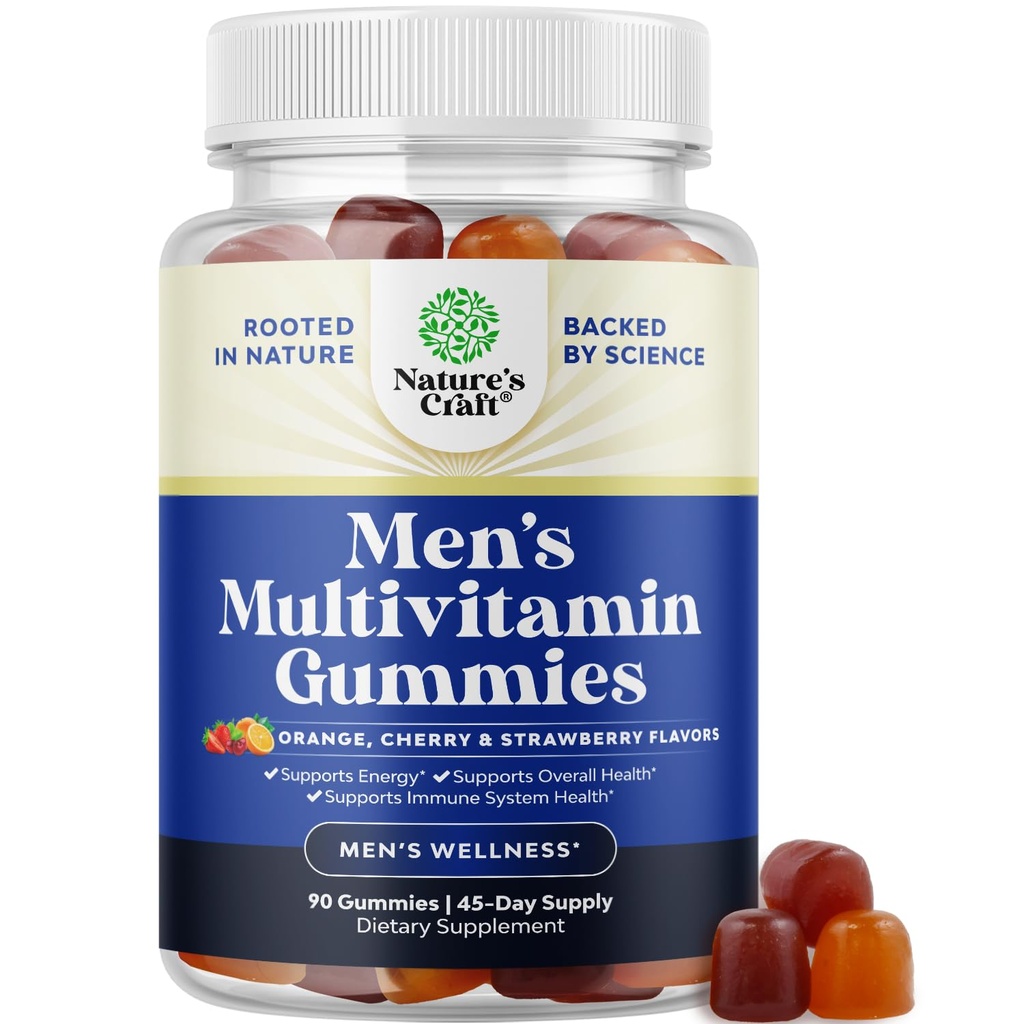 Nature Craft Daily Herre Multivitaminer Gummies - Herre Gummy Multivitaminer med zink og biotin immunforsvar Gummies - Potente vitaminer til energi og immunitet Non-GMO Gluten Free Halal 90 Greve