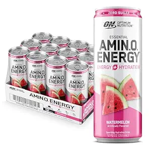 Optimum Nutrition Amino Energy Sparkling Hydration Drink, Elektrolyter, Koffein, Aminosyrer, BCAA, Sugar Free, Watermelon, 12 Fl Oz, 12 Pack (Packaging May Vary)