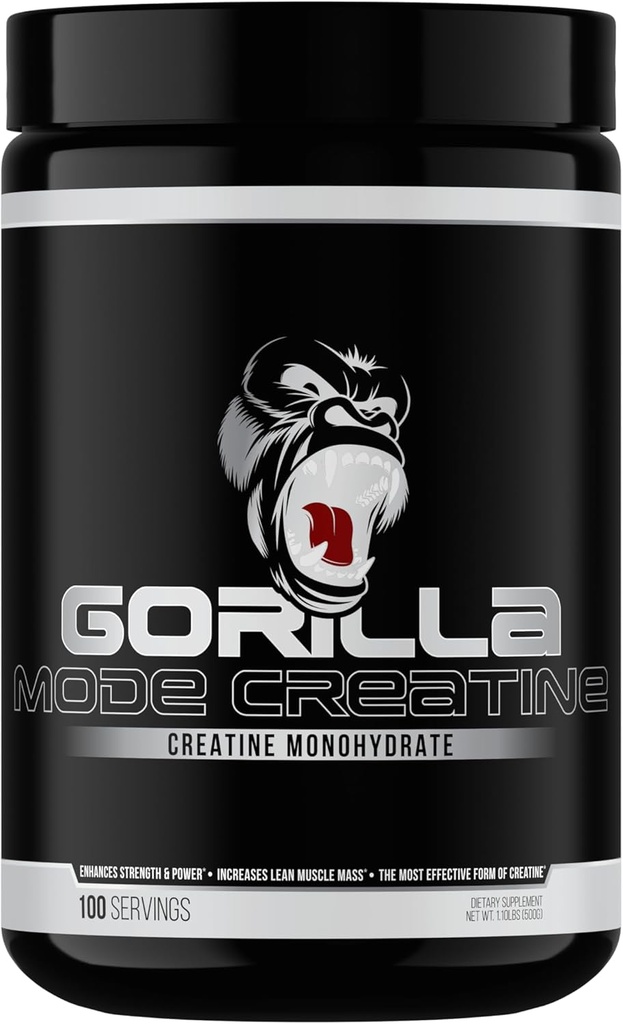 Gorilla Mind Creatine Monohydrate Micronized Powder, Improved Muscle Size, Power Output and Strength, 5 Grams per Serving, 100 Servings