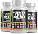 Gurkemeje Moringa Supplementet 124; Ginger Boswellia Safran - Supplement for kvinder og mænd med Ceylon Cinnamon, Tart Cherry, Quercetin Hvidløg Nettle Holy Basil - 3Pack