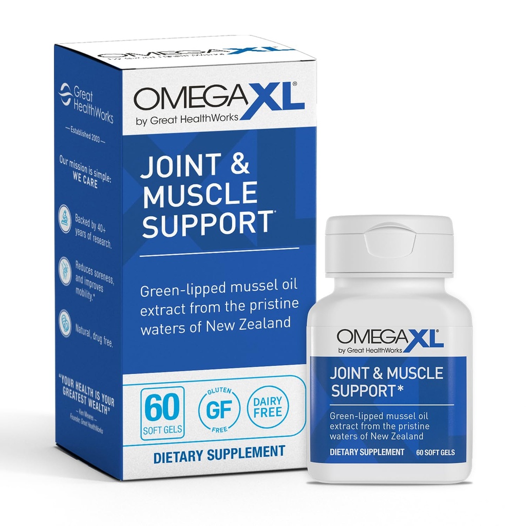 OmegaXL Fælles Support, for Relief - Naturlig Muskel Support, Green Lipped Mussel Oil, Soft Gel Pills, Drug- Free, 60 Greve