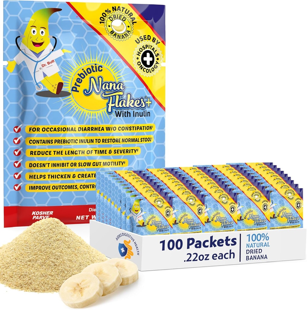 Prebiotic Nana Fakes 100% Pure Banana Fakes Medical Food Powder, Reducere fedt indtag & Natural Remedy for Diarré & Heart Burn - Great Source of Protein & Fiber - Single Serve (100 Pakker)