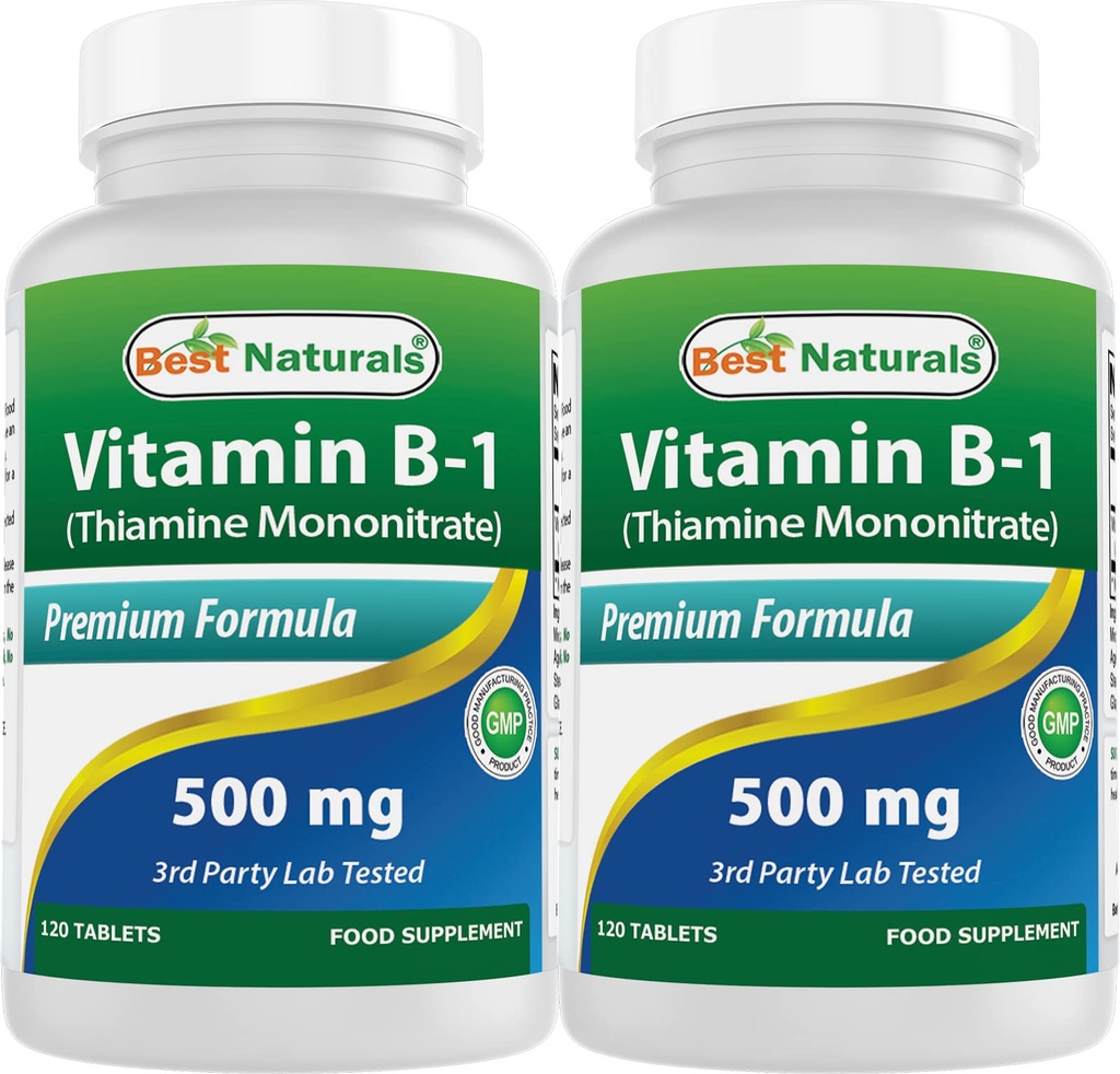 Bedste Naturals Vitamin B1 som Thiamin Mononitrate 500 mg tabletter (120 Tæl (pakke med 2))