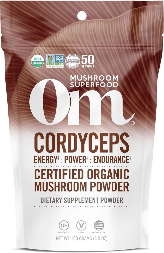 OM MUSHROOM SUPERFOOD Cordyceps Organic Mushroom Powder, 3.5 Ounce, 50 Servering, Energi, Power, Stamina og Endurance Support, Superfood Supplement for Sports Performance
