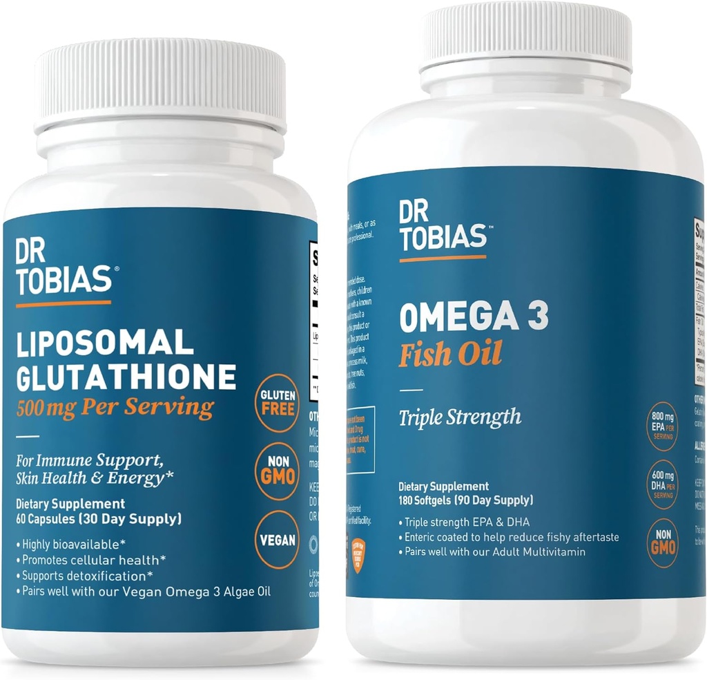 Dr. Tobias Omega 3 Fish Oil og Liposomal Glutathione - Understøtter immunfunktion, hudsundhed, og ernæring Absorption - Non- GMO