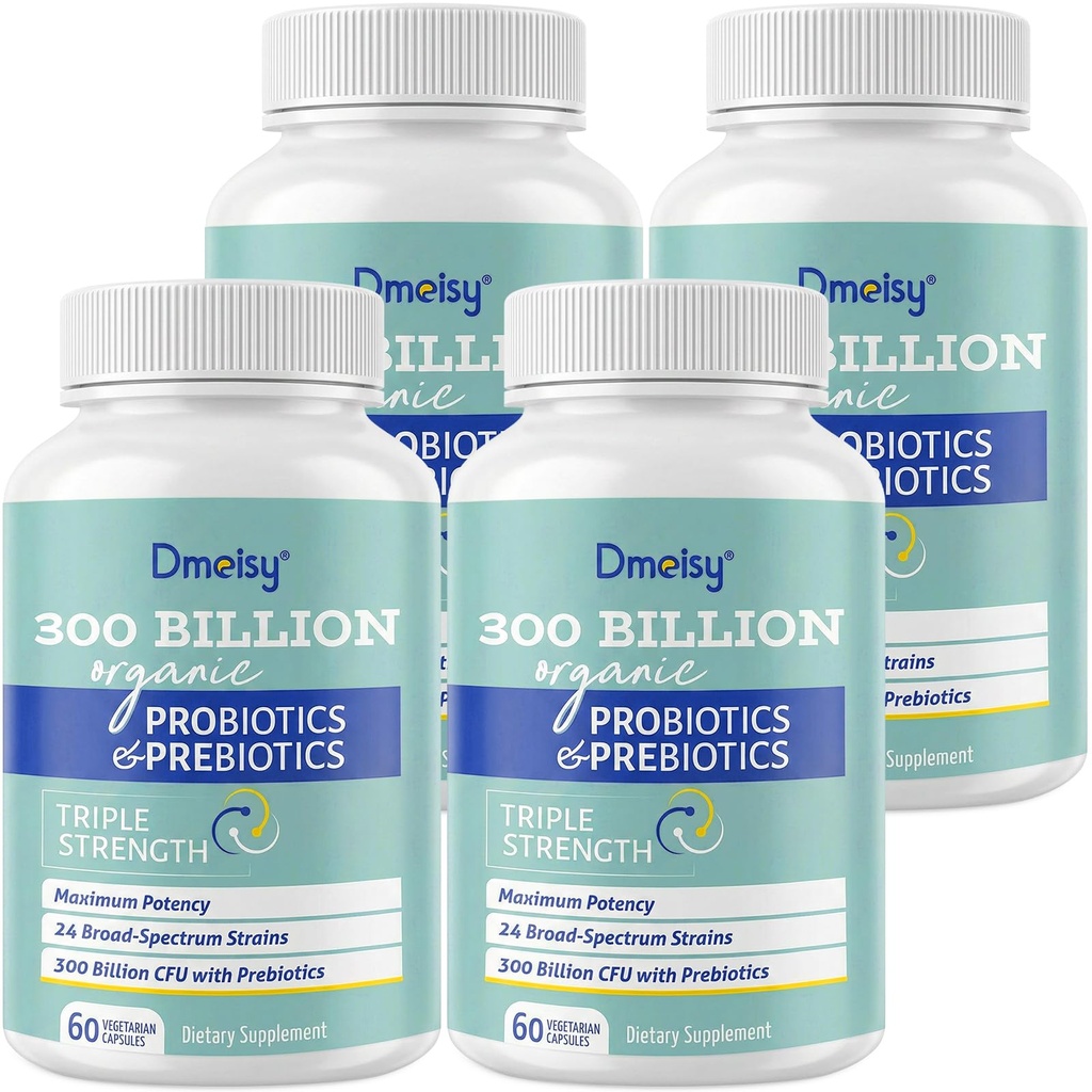 Probiotika for kvinder og mænd, 300 Millioner CFU 24 Strops Probiotika + 15 Økologiske urter Prebiotika Blend, Hylde Stabil Gut Health Supplement til fordøjelsesbesvær immunforsvar & Whole- Body Health, 8 Måned Supply