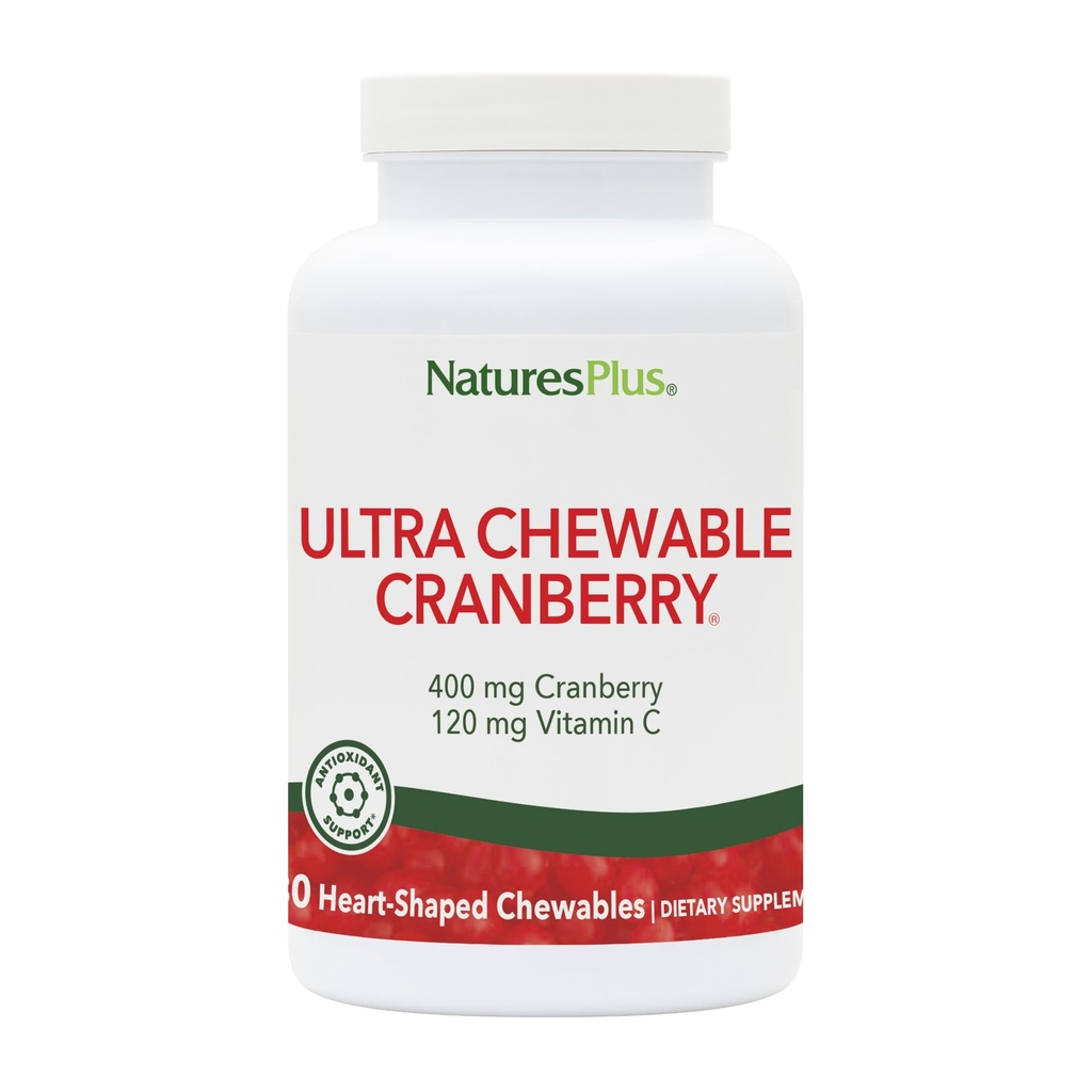 Natures Plus Ultra Chewable Cranberry Love Berries - 400 mg, 180 Vegetariske tabletter - Natural Cranberry Supplement, fremmer Urinary Tract Sundhed - Non- GMO, Gluten- Free - 90 Servering