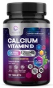 Calcium 1200 mg med D3- vitamin, calciumtilskud Vitaminer, ben, tænder og immunforsvar, kalciumtilskud med D for kvinder og mænd, naturs Absorberbare calciumcarbonat - 60 tabletter