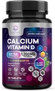 Calcium 1200 mg med D3- vitamin, calciumtilskud Vitaminer, ben, tænder og immunforsvar, kalciumtilskud med D for kvinder og mænd, naturs Absorberbare calciumcarbonat - 60 tabletter