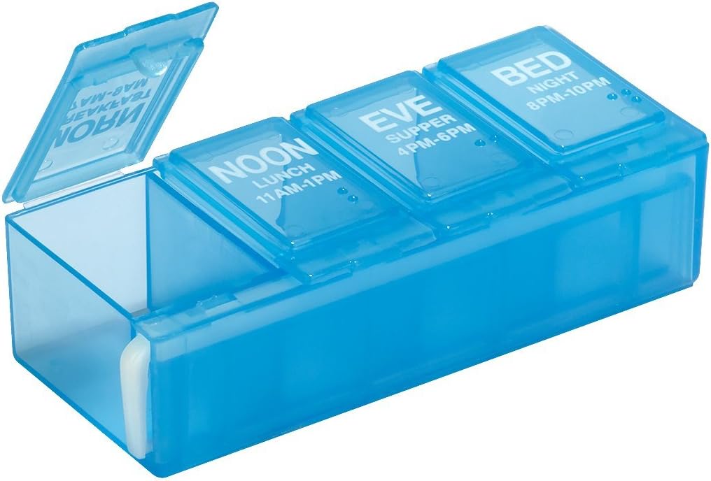 EZY DOSE Daily Pill Planner, Medicine Case, Vitamin Organizer Box, Låsning kompartmenter til sikker receptpligtig medicin og forhindre utilsigtet spilning, 4 gange per dag, farve kan Vary, BPA gratis