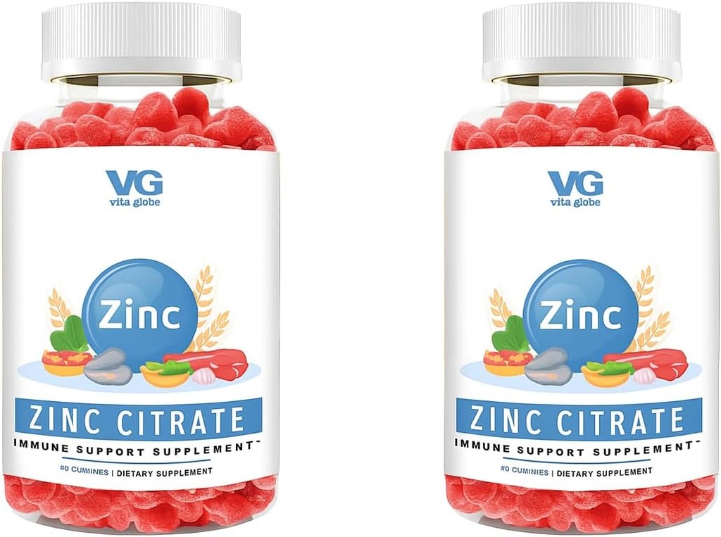 VITA GLOBE Zink Citrate Gummies - 50mg Daily Zink Supplement- 124; Immunsystem & Skin Health Support