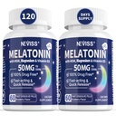 NEVISS Melatonin 50 mg til voksne - Ekstra styrke 9- in-1 Fast opløsning Sublingual - Høj dosis med Magnesiumglycinat, D3- vitamin, Ashwagandha, Lemon Balm, Kamille, Sugar Free, Vegan 120 Tablets