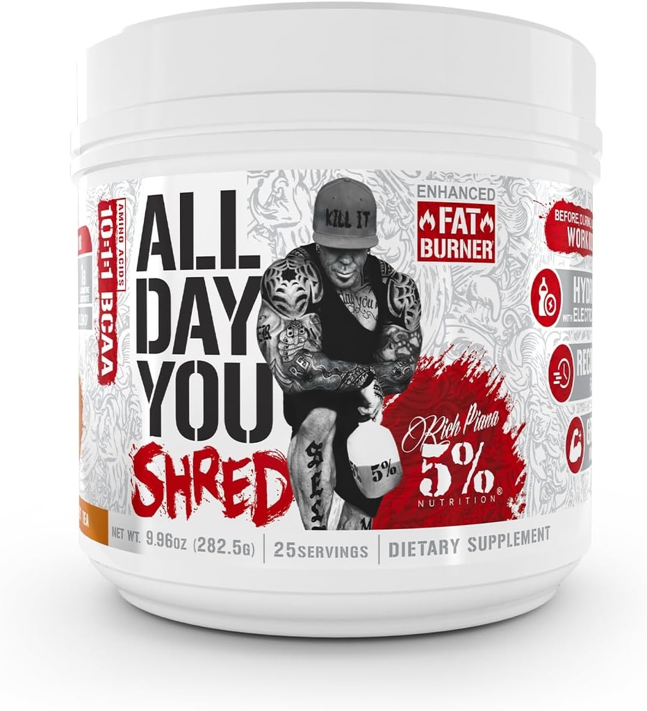 5% Nutrition AllDayYou Shred BCAA Powder124; Aminosyretilskud til vægthåndtering 124; Elite Fat Burning & Energy med Hydration, Endurance & Recovery (Southern Sweet Tea)