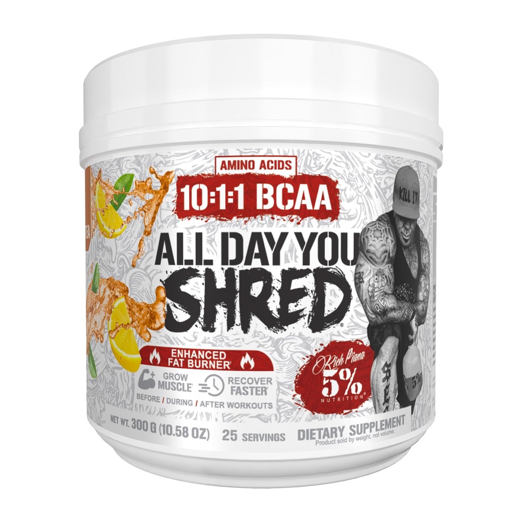 5% Nutrition AllDayYou Shred BCAA Powder124; Aminosyretilskud til vægthåndtering 124; Elite Fat Burning & Energy med Hydration, Endurance & Recovery (Southern Sweet Tea)