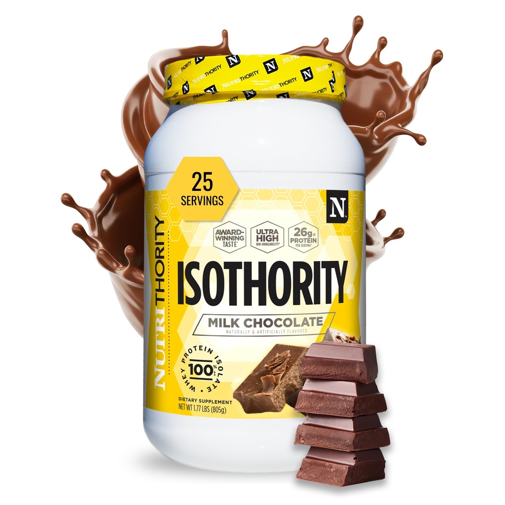 Isothority Whey Protein Isolate, Milk Chocolate, 2 LB - Ultra Absorbable Forgrenet Chain Aminosyrer (BCAA) Pulver med 25 g Protein Per Servering, Lav Carb - Byg Muscle & Accelerate Inddrivelse