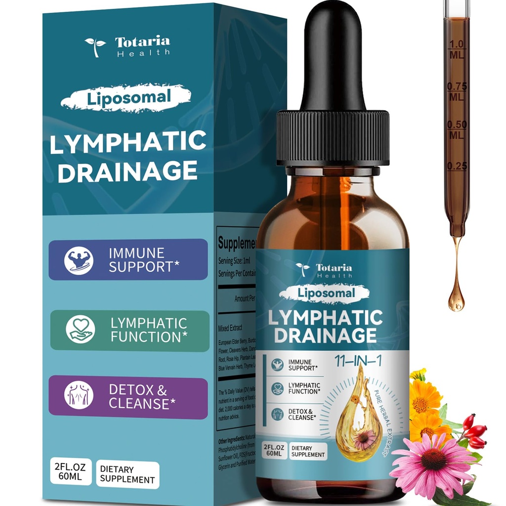 Liposomal Lympletic Drainage Drops - 11 i 1 Organic Lympletic Drainage Supplement med Burdock Root, Echinacea, Elderberry, Calendula, Cleavers Herb, Mælkebøtte Understøtter Lympletic Health 2 FLLOZ