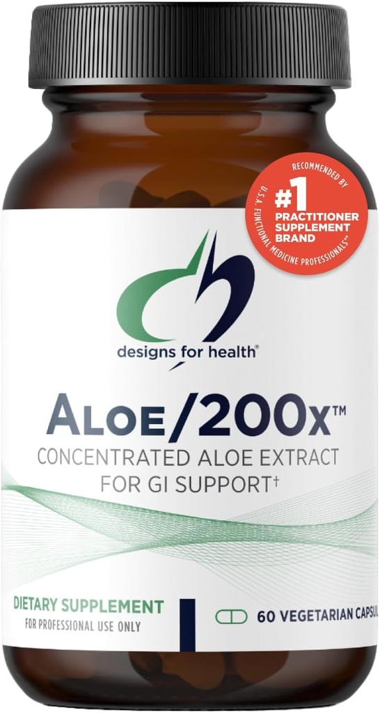 Design for sundhed Aloe / 200x - 200mg Aloe Vera Extract - Højt koncentreret Aloe Leaf supplement til GI support - ikke-GMO, Vegetariske piller (60 kapsler)