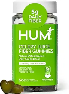 Hum Celery Juice Fiber Gummies for voksne, First Prebiotic Celery Juice Gummy, Gluten Free Fiber Supplement Understøtter afgiftning, Gut Health, Green Gummies, Chlorophyll & Prebiotic Fiber, 60 Greve