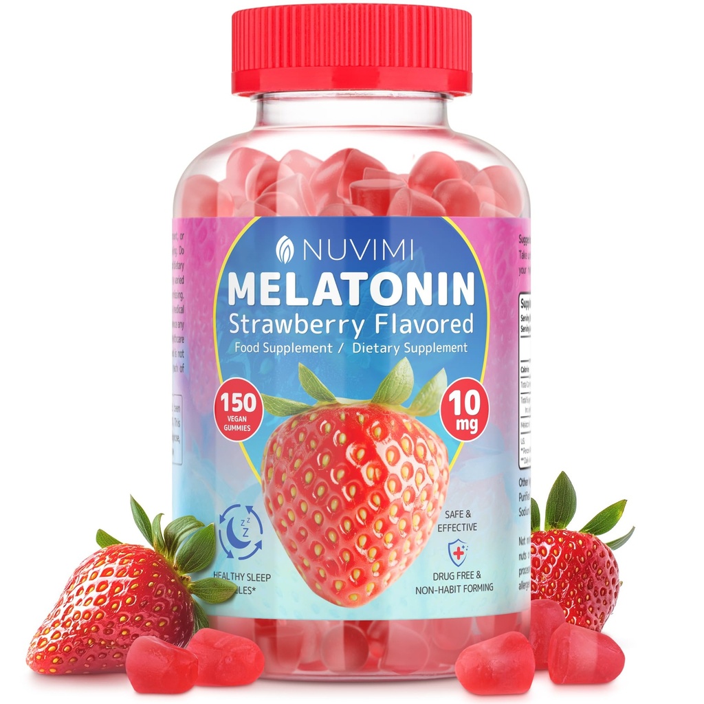 Melatonin Gummies - 10 mg Jordbærsmag Kosttilskud til støtte for søvn - 150 Veganske Gummies