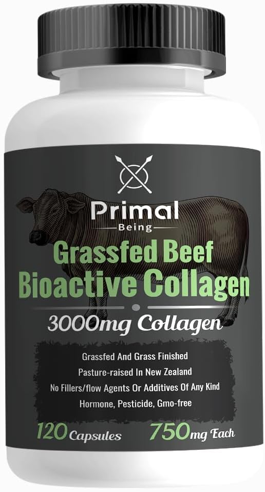 Primal Being Grassfed Beef Cartiage Collagen (Type I-V & XI) - Understøtter hår, hud, negle, fælles sundhed, Immunitet, fordøjelse, Post Motion Inddrivelse - 120 kapsler, 3000 mg pr Servering