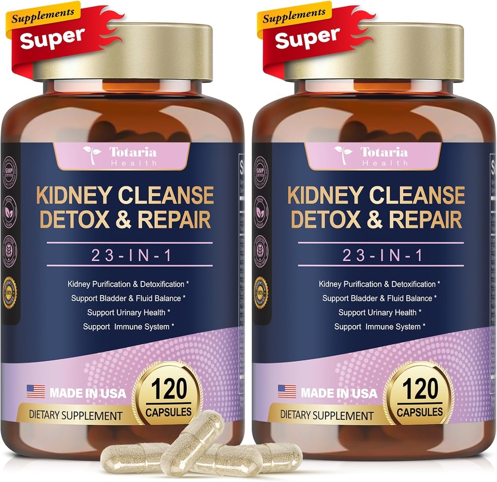 Totaria (2 P) Nyre & Lever Rengøring Detox & Reparation Kapsler, Chanca Piedra & Cranberry piller til lever & Nyre Support Ekstra styrke til Stones Dissolver, Urinære Tract sundhed for kvinde