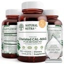 Naturlig Nutra Chelated Calcium Magnesium 1000 / 500 mg Kosttilskud Plus betain HCL - Cal Mag Forbedrer knogletæthed, understøtter muskler, tænder, kardiovaskulær & nerve sundhed, 100 Veganske tabletter