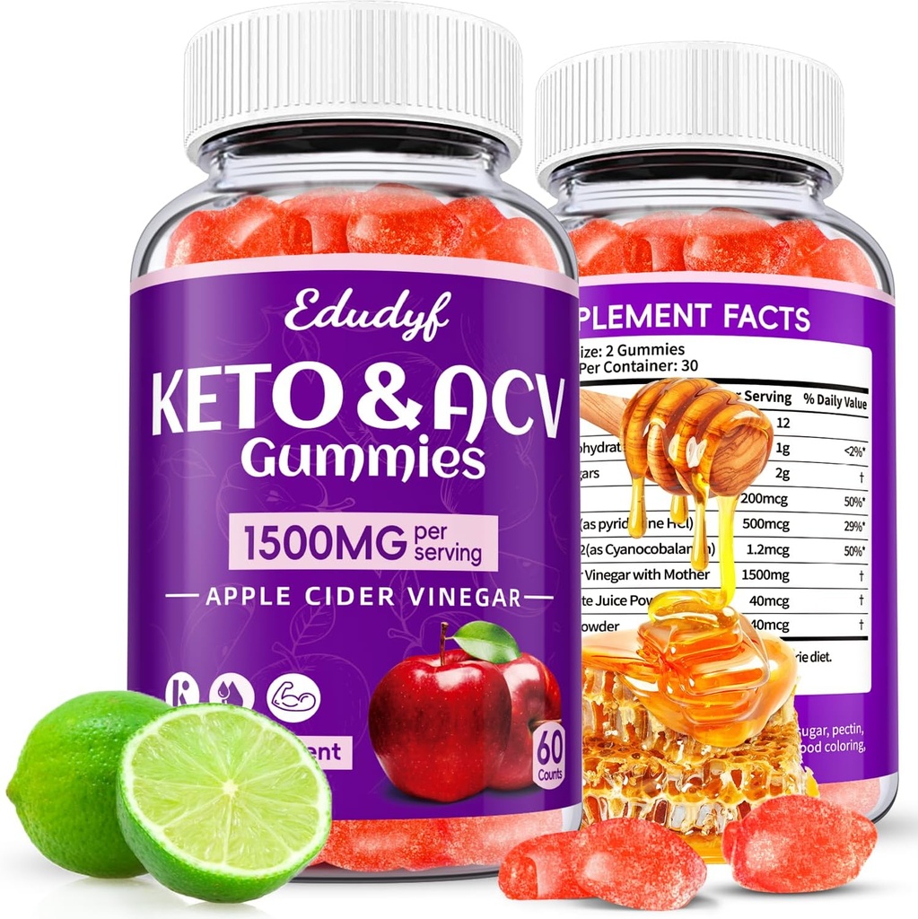 Keto Acv Gummies, Organic Apple Cider Vincious Gummies, Keto Gummies, Gut Sundhed for Kvinder, Probiotika til fordøjelse, Metabolisme, GMO Free & Vegan - 120 Greve
