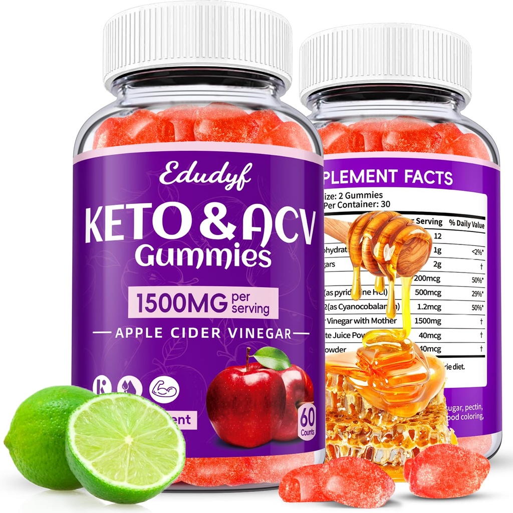 Keto Acv Gummies, Organic Apple Cider Vinegar Gummies, Keto Gummies, Gut Sundhed for Kvinder, Probiotika til fordøjelsessygdomme, Metabolisme, GMO Free & Vegan - 120 Greve