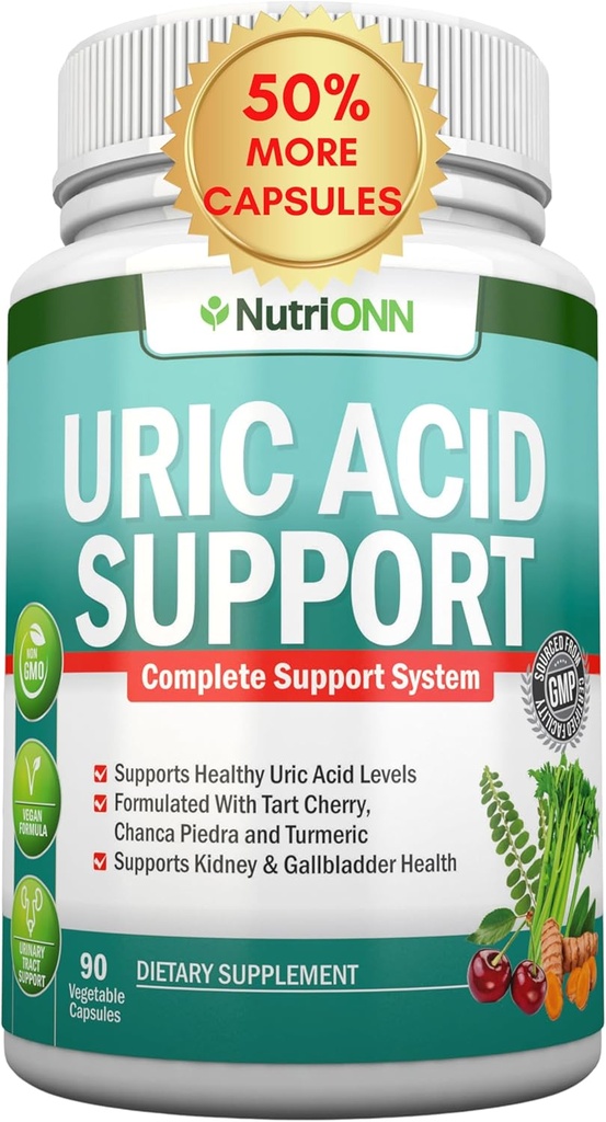 Uric Acid Flush - Herbal Uric Acid Cleanse Supplement - With Tart Cherry, Celery Seed Extract, Chanca Piedra, Devil’s Claw & Green Coffee Bean - Vegan - Supports Gallbladder and Kidney Health