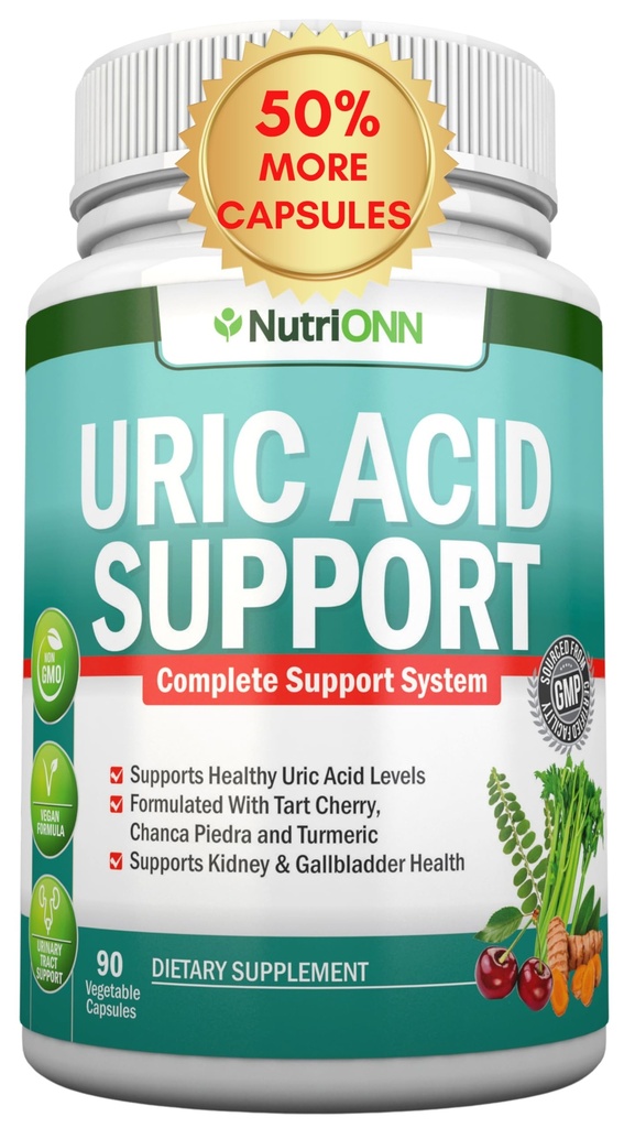 Urtesyre Flush - Urtesyre Rensning Supplement - Med Tart Cherry, Selleri Seed Extract, Chanca Piedra, Devil 's Claw & Green Coffee Bean - Vegan - Understøtter Gallblære og Nyre Sundhed
