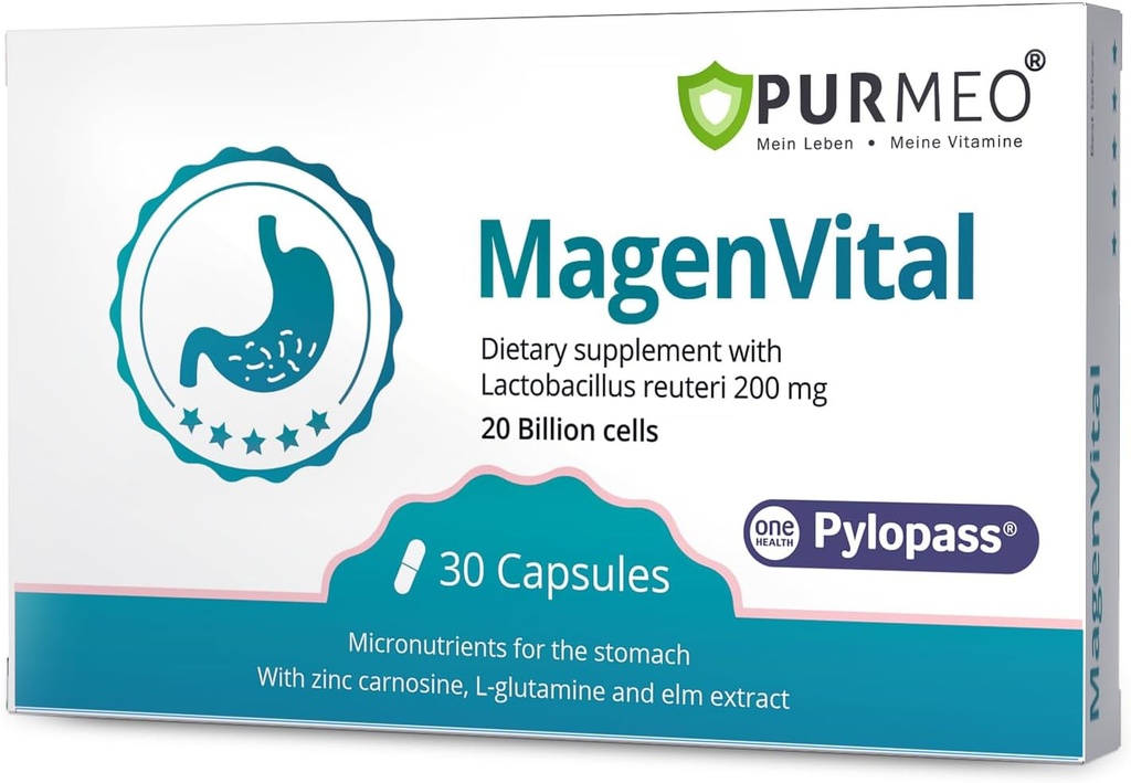 5 i 1 High Potency H. Pylori Behandling Probiotika - Gastritis Support - 1 Per dag - Pylopass Lactobacillus Reuteri DSM17648 - Ingen køling påkrævet - Made in Germany