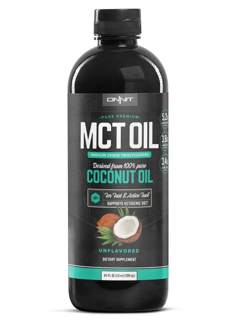 Onnit MCT Olie - Pure MCT kokosolie, Ketogen kost og Paleo optimeret med C8, C10, Laurisyre - Perfekt til kaffe, shakes, og madlavning (Flavorless - 24oz)