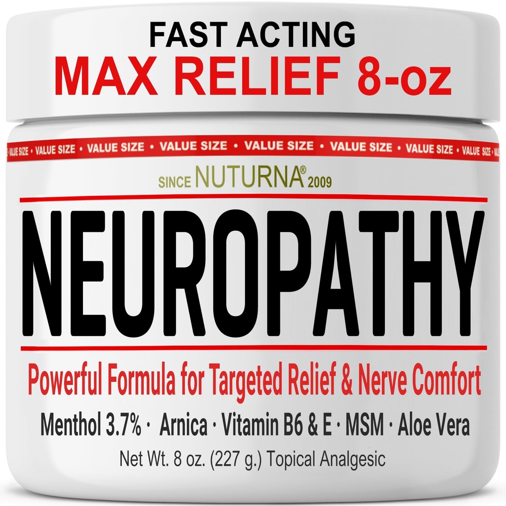 Neuropati Relief Cream - Hurtig fungerende Max Relief for feet hænder Legs Toes - Ultra Styrke Menthol, Arnica, Aloe Vera, MSM, Natural Lindrende Nerve Relief - Ekstra store 8 oz