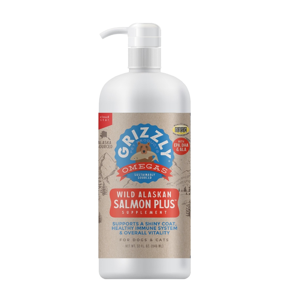 Grizzly Pet Products Salmon Plus Omega 3-6-9 Kosttilskud til hunde og katte, 32 Ounce