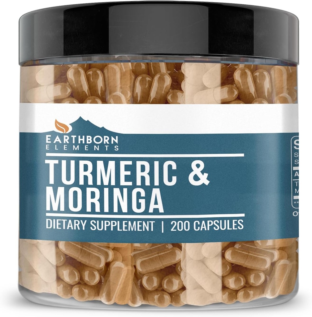 Earthborn Elements Turmeric & Moringa 200 Capsules, Pure & Undiluted, No Additives