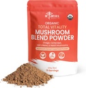 Organic Mushroom Powder Blend - 4-in-1 Reishi, Lion’s Mane, Cordyceps and Chaga Mushroom Supplement Extract Complex, Mushroom Blend Powder for Immune Boost & Brain Support, Add to Coffee, Tea or Water