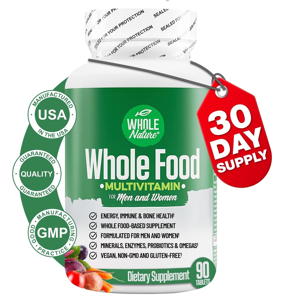 Hele mad Multivitamin til mænd og kvinder Komplet daglige superfood vitaminer plus mineraler fordøjelsesenzymer, probiotika og Omegas. Plantebaseret multivitamin, ikke GMO 'er (1)
