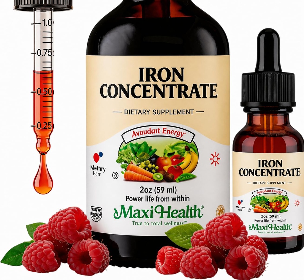 Maxi Health Iron Supplement 15mg Per ML - Øge energi og blodniveauer uden kvalme eller obstipation - Flydende jerndråber til mænd, kvinder og børn - 2 oz. (2 oz, 2 Pack)