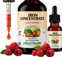 Maxi Health Iron Supplement 15mg Per ML - Øge energi og blodniveauer uden kvalme eller obstipation - Flydende jerndråber til mænd, kvinder og børn - 2 oz. (2 oz, 2 Pack)