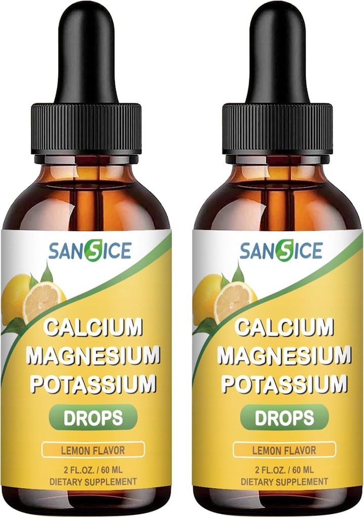 Calcium Kalium Magnesium Flydende Drops - Høj Absorption Magnesium Glycinate Complex Liquid - Mineral supplement med 600 mg Calcium 1000mg Kalium til energisleep relaxation-2 pakning