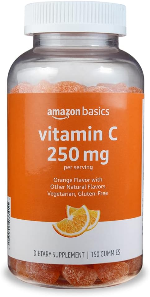 Grundlæggende C-vitamin 250 mg Gummies, Orange, 150 greve (2 per servering), immunforsvar (Tidligere Solimo)