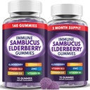 Elderberry Gummies immunforsvar, daglig støtte til børn og voksne *, med Sambucus Elderberry, Zink, C-vitamin, D3, B6, B12, Plus - Kosttilskud - 140 Tæl