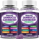 Elderberry Gummies immunforsvar, daglig støtte til børn og voksne *, med Sambucus Elderberry, Zink, C-vitamin, D3, B6, B12, Plus - Kosttilskud - 140 Tæl